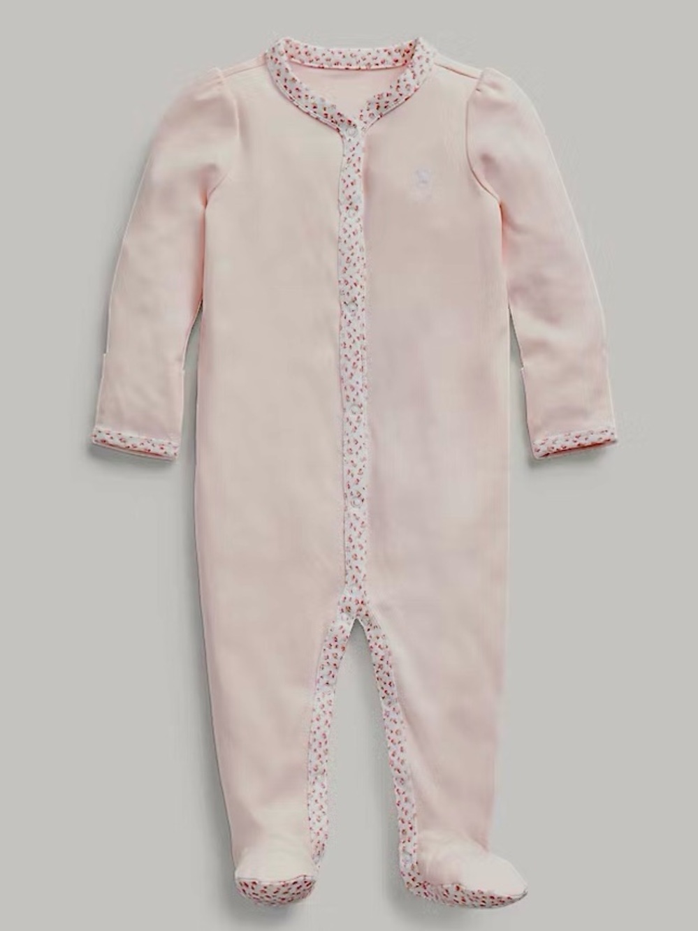RALPH LAUREN 3M Baby Girl Pink Floral-Trim Footed Coverall Gently Used